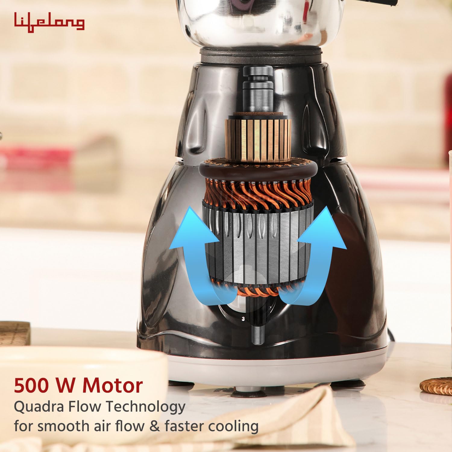 Lifelong LLMG23 Power Pro 500-Watt Mixer Grinder with 3 Jars (Liquidizing, Wet Grinding and Chutney Jar), Stainless Steel blades, 1 Year Warranty - View 5