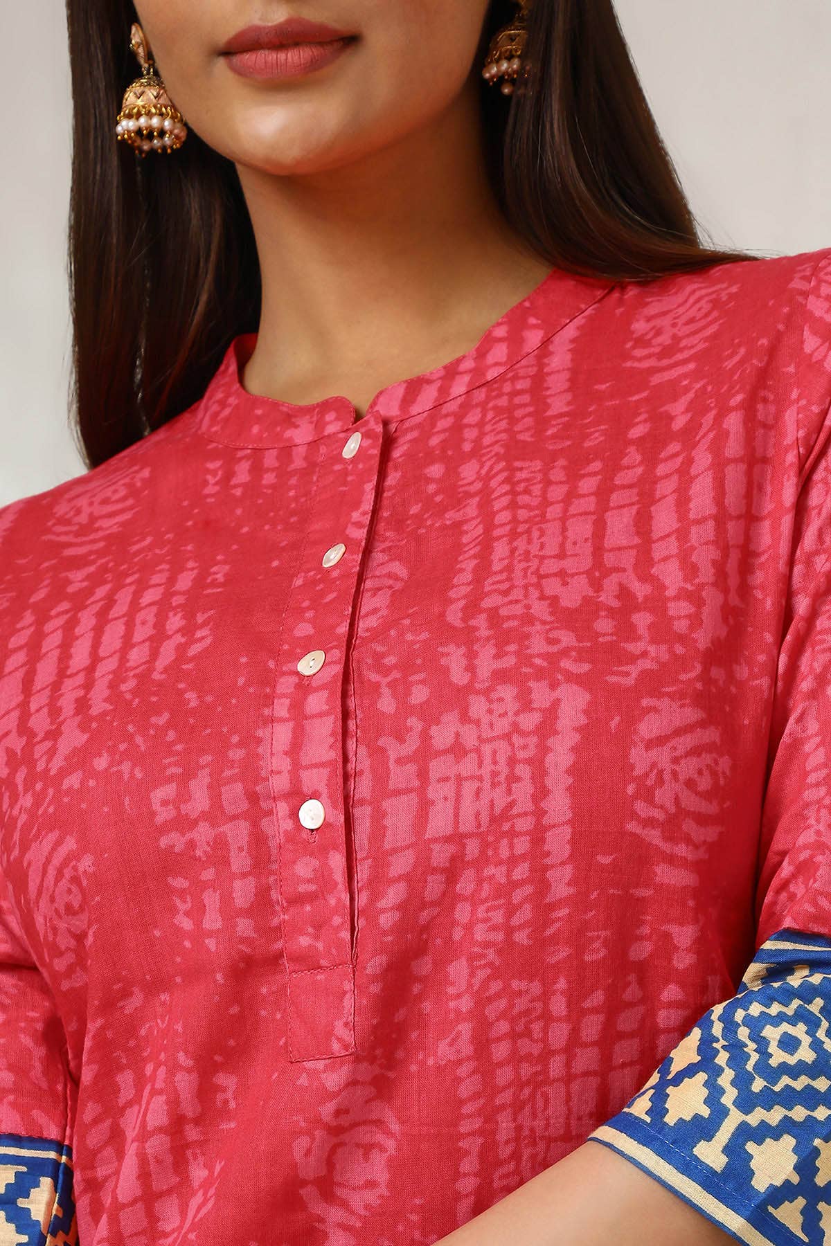 Fuchsia Cotton Blend Abstract Print Kurta - View 2
