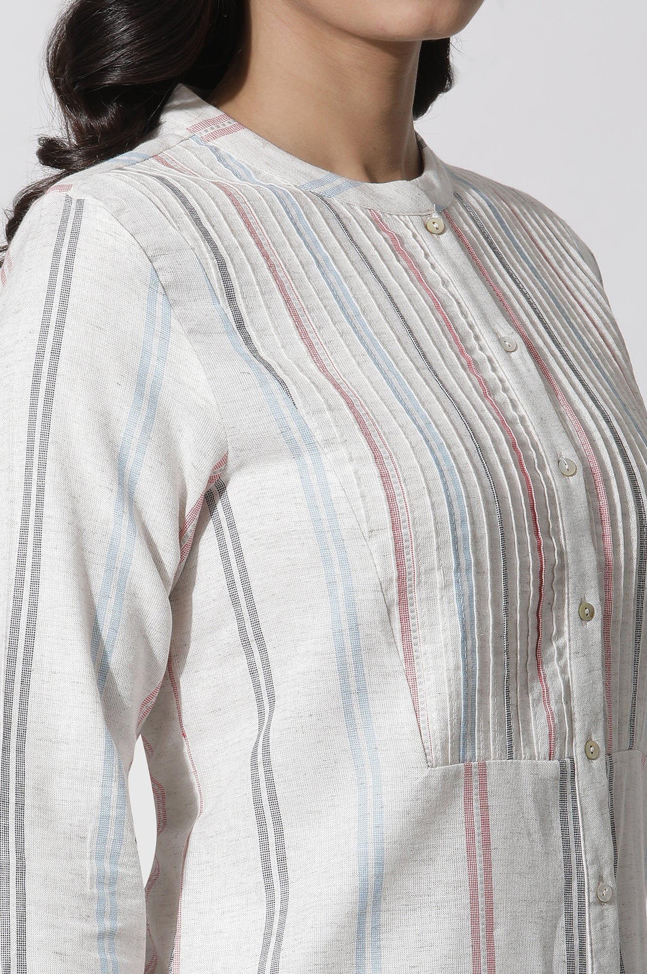 White Stripe Printed Pintuck Tunic And Pants Co-Ord Set - View 4