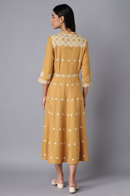 Yellow Flared Panelled Dress - View 4