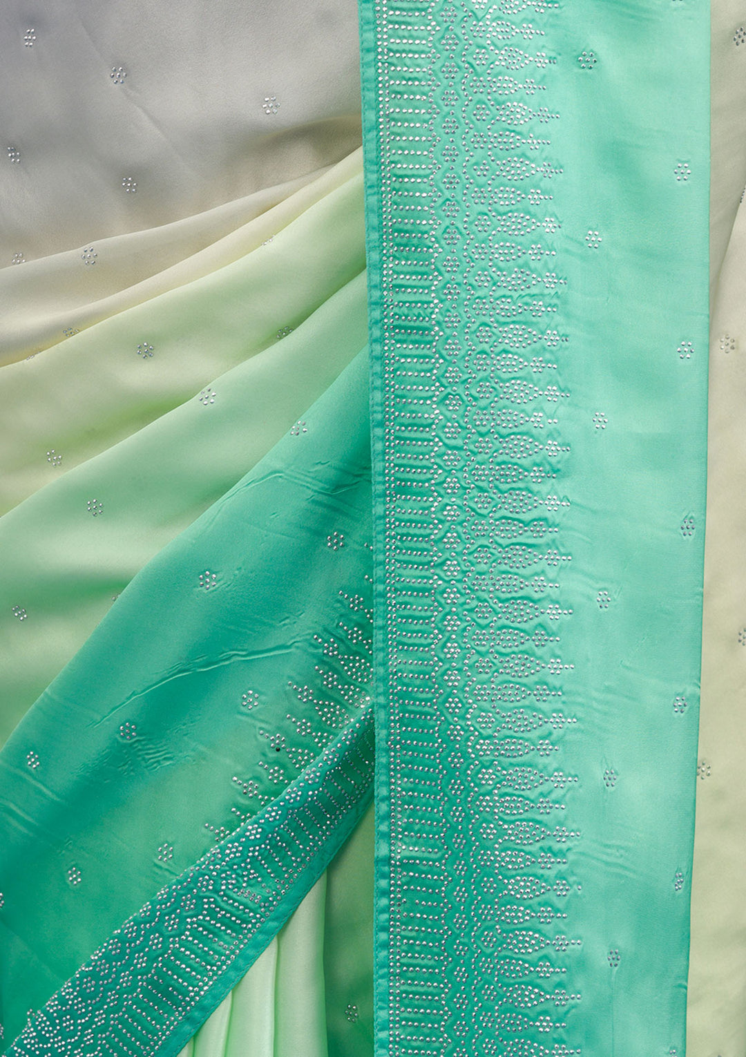 Grey Stonework Satin Saree - View 2