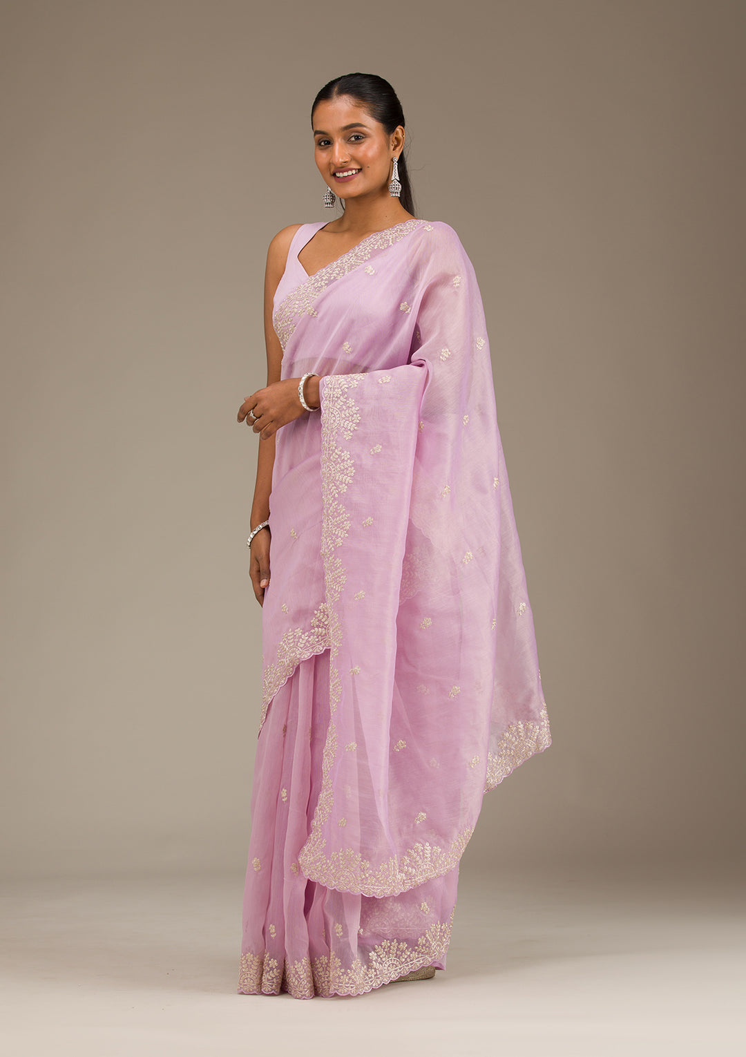 Lavender Threadwork Tissue Saree - View 3