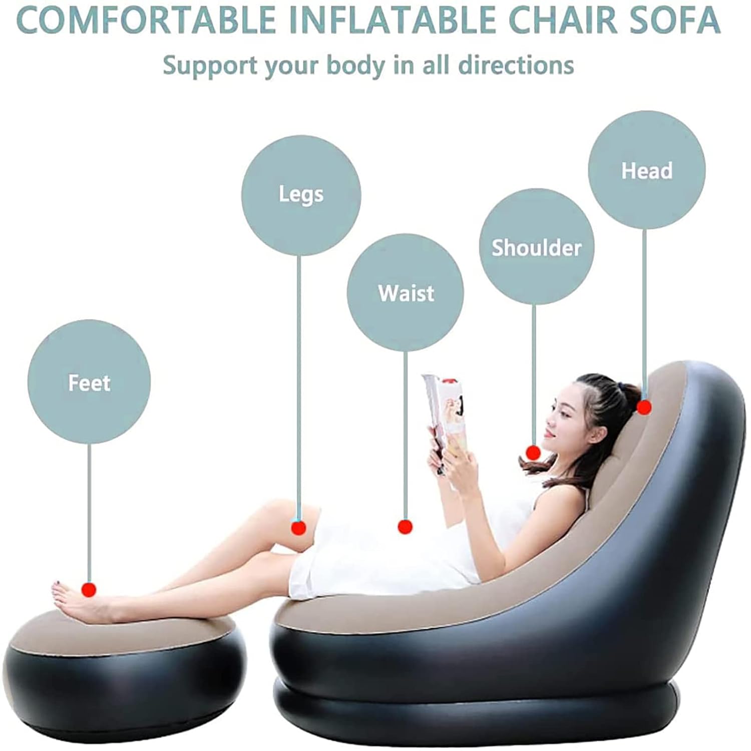 Inflatable Sofa with Household Air Pump - OKSTENCK Air Inflatable Sofa Couch Chair with Footstool for Indoor&Outdoor in Livingroom, Bedroom, Readingroom Office, Balcony, Garden, Courtyard - View 3