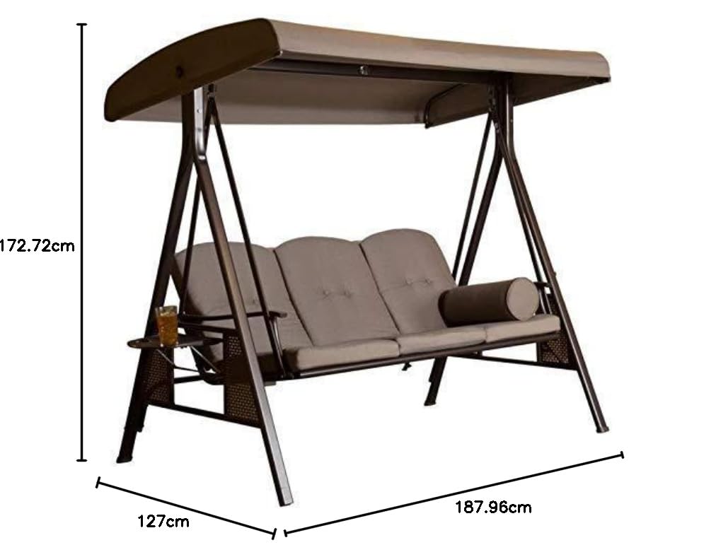 Low Carbon Steel 3 Seater Garden Swing Seat Outdoor Canopy Cushioned Bench- Brown, 127 Centimeters, 188 Centimeters - View 4