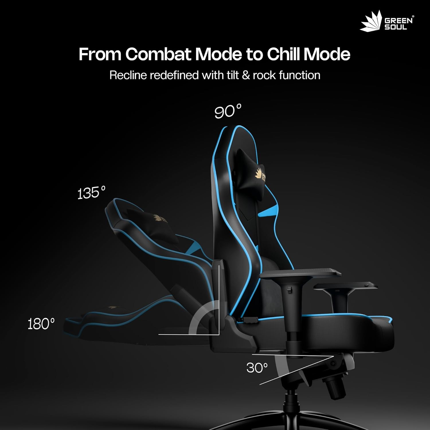 Gaming &amp; Office Chair| Premium Spandex &amp; PU Leather Fabric | Adjustable Neck, Lumbar Pillow | 4D Adjustable Armrests (Black Blue) - View 4
