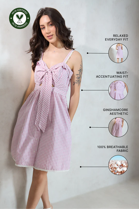 Eileen 100% Cotton Front Tie Lace Detail Dress - View 2