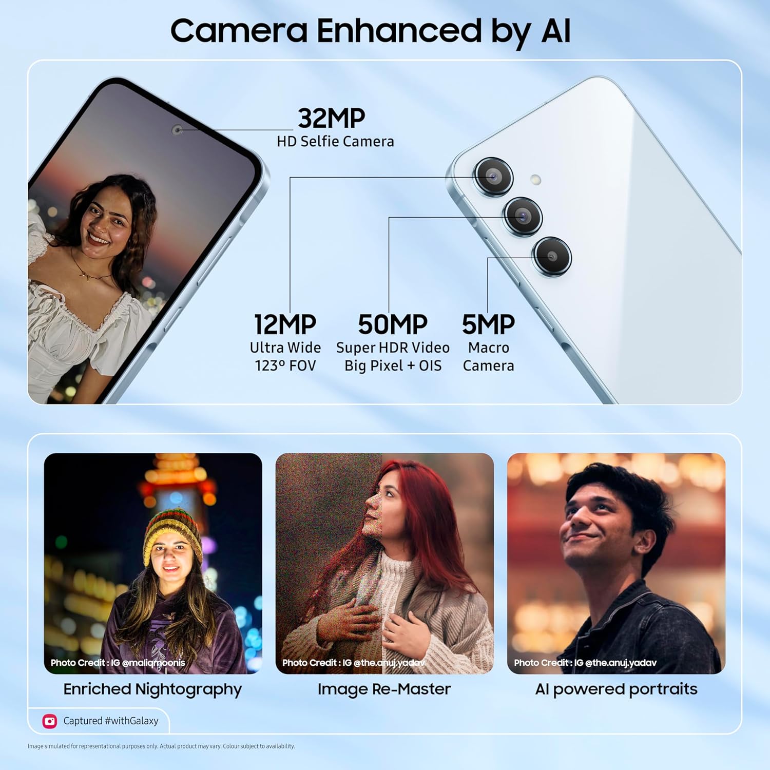 Samsung Galaxy A55 5G (Awesome Iceblue, 8GB RAM, 256GB Storage) | AI | Metal Frame | 50 MP Main Camera (OIS) | Super HDR Video| Nightography | IP67 | Corning Gorilla Glass Victus+ | sAMOLED Display - View 5